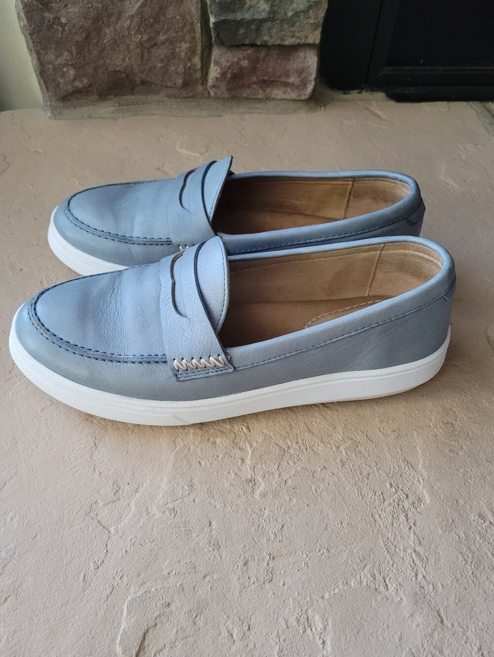 Patina Portland Leather Boardwalk Blue Penny Loafers USA Size 7.5